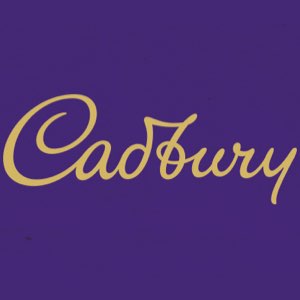 Cadbury logo in gold lettering on their trade marked purple background.