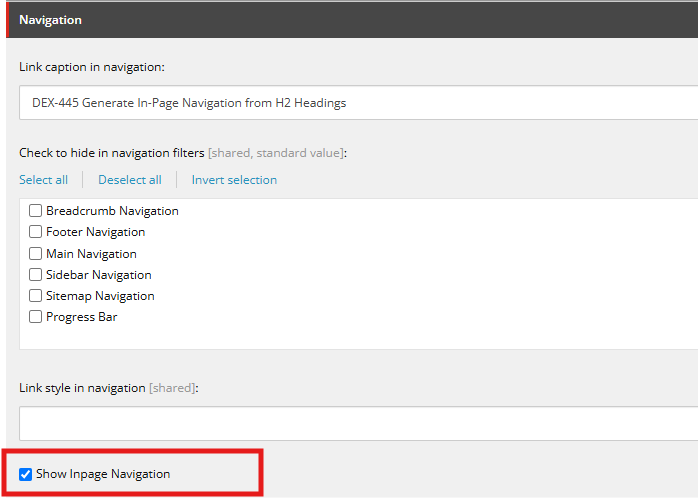 Enabling In-Page Navigation