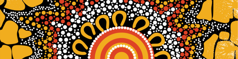 red and yellow dot painting of horizon